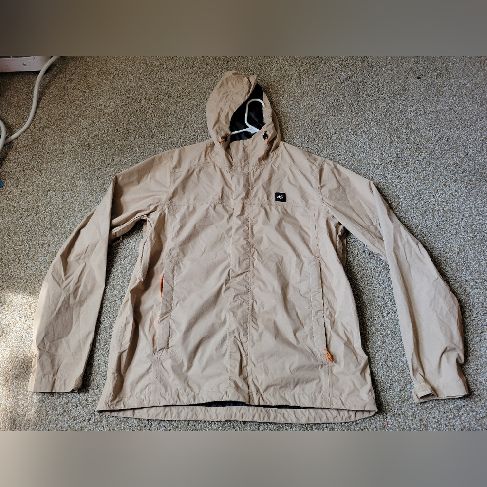 Dutch Bros Tan Windbreaker Multiple Pockets Hooded Jacket